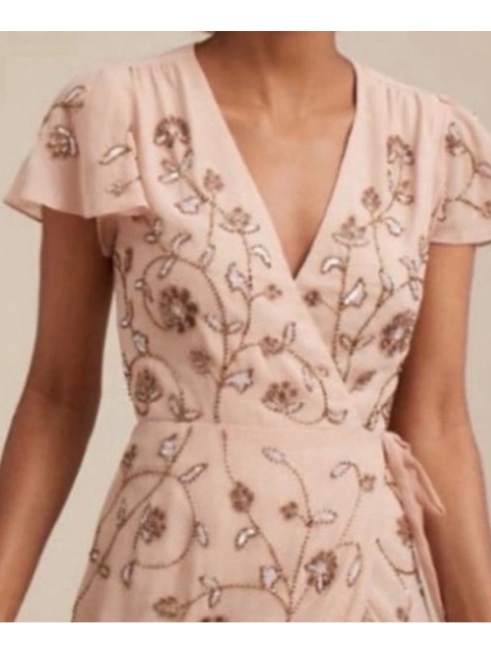 BHLDN Blush Pink Beaded wrap dress Anthropologie - Picture 10 of 12